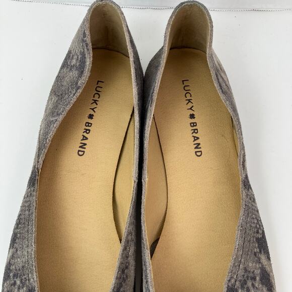 Lucky Brand Sz 10 Alba Grey Suede Animal Print Ballet Flats Soft Comfy - Picture 7 of 16